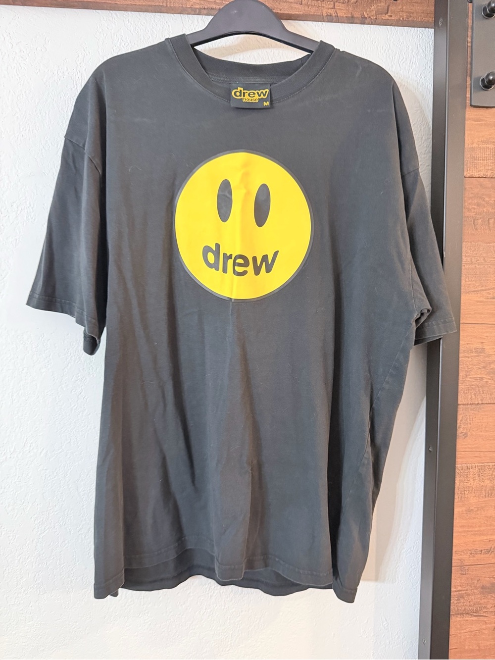 DREW Black T-Shirt with Yellow Smiley Logo